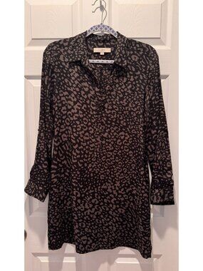 LOFT Leopard Print Shirt Dress Pockets Roll Tab Sleeves Size S